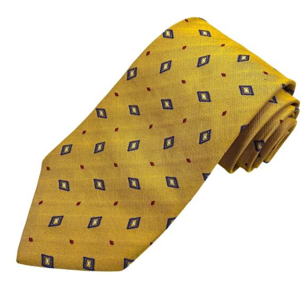 Vintage Lauren Ralph Lauren Men Silk Tie Necktie Mustard Gold Geometric USA Made